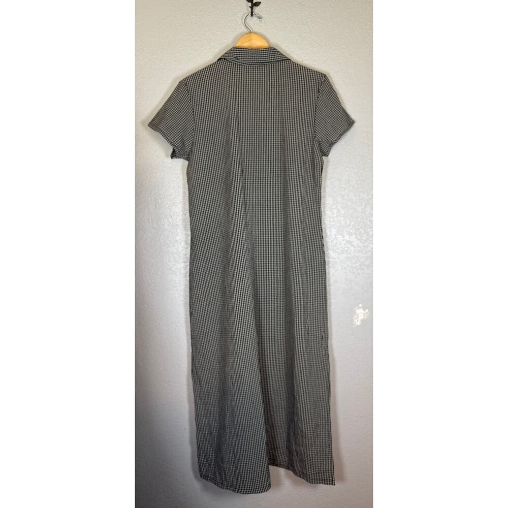 Vintage 90s Gingham Maxi Dress Black Womens 12 Relaxed Fit Teacher Dress Retro - Picture 3 of 6